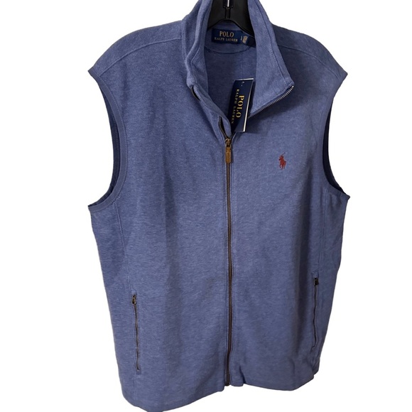 Polo Ralph Lauren Men’s Full Zip Cotton Vest Blue Zip Pockets Sz L NWT